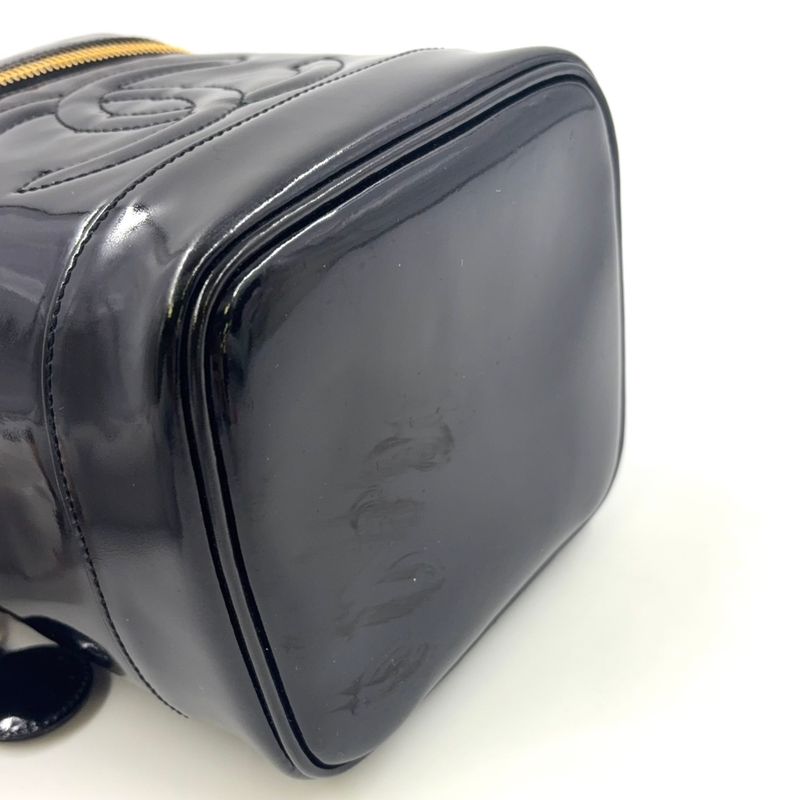 Chanel Coco Mark Enamel Vanity Serial No 4 Enamel Leather Black Handbag Gold