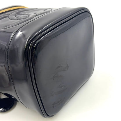 Chanel Coco Mark Enamel Vanity Serial No 4 Enamel Leather Black Handbag Gold