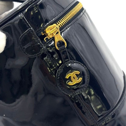 Chanel Coco Mark Enamel Vanity Serial No 4 Enamel Leather Black Handbag Gold