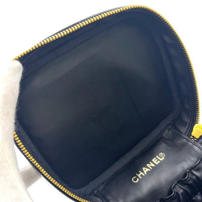 Chanel Coco Mark Enamel Vanity Serial No 4 Enamel Leather Black Handbag Gold
