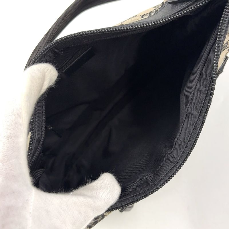 Gucci GG Canvas One Shoulder Leather X Canvas Black X Beige Handbag Gold