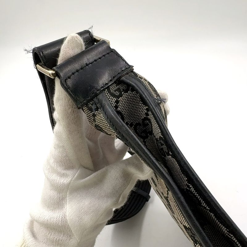 Gucci GG Canvas One Shoulder Leather X Canvas Black X Beige Handbag Gold