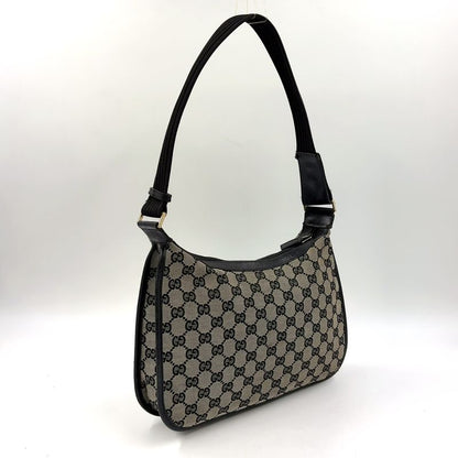 Gucci GG Canvas One Shoulder Leather X Canvas Black X Beige Handbag Gold