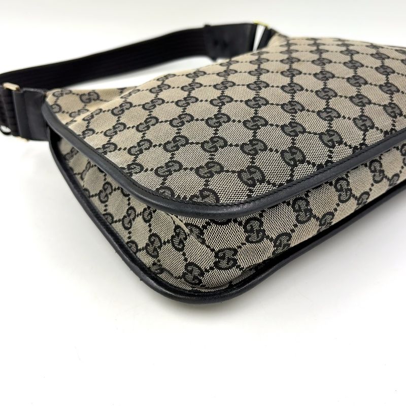 Gucci GG Canvas One Shoulder Leather X Canvas Black X Beige Handbag Gold