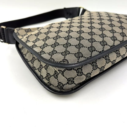 Gucci GG Canvas One Shoulder Leather X Canvas Black X Beige Handbag Gold