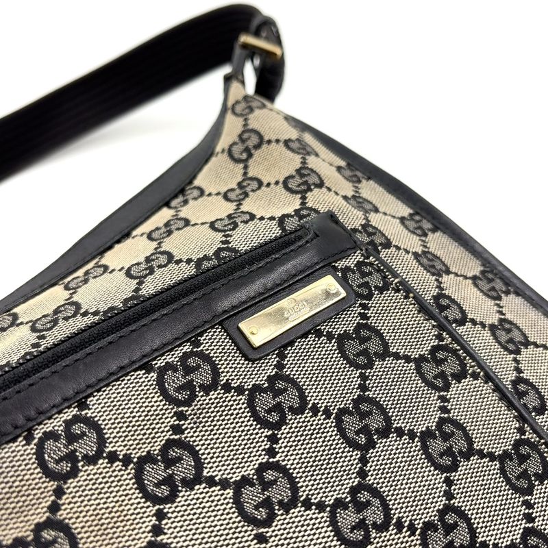 Gucci GG Canvas One Shoulder Leather X Canvas Black X Beige Handbag Gold