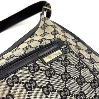 Gucci GG Canvas One Shoulder Leather X Canvas Black X Beige Handbag Gold