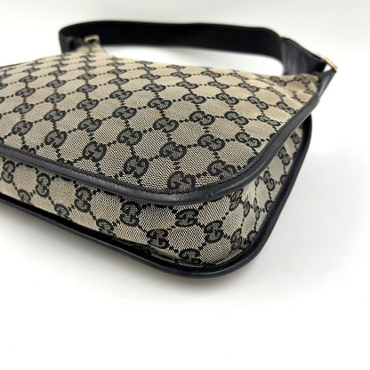 Gucci GG Canvas One Shoulder Leather X Canvas Black X Beige Handbag Gold