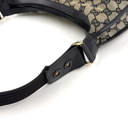 Gucci GG Canvas One Shoulder Leather X Canvas Black X Beige Handbag Gold