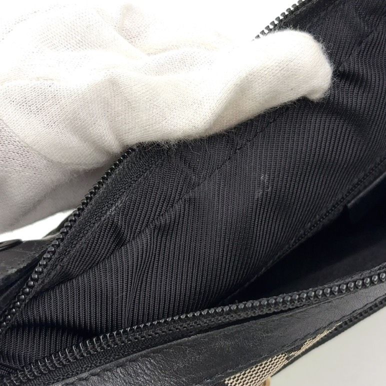 Gucci GG Canvas One Shoulder Leather X Canvas Black X Beige Handbag Gold