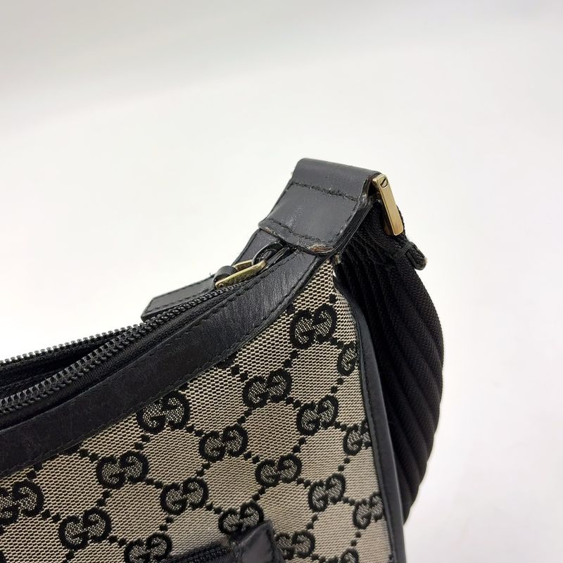 Gucci GG Canvas One Shoulder Leather X Canvas Black X Beige Handbag Gold