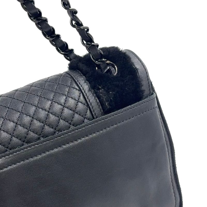 Chanel Coco Mark Chain Serial No 17 Lambskin Black Shoulder Bag Black
