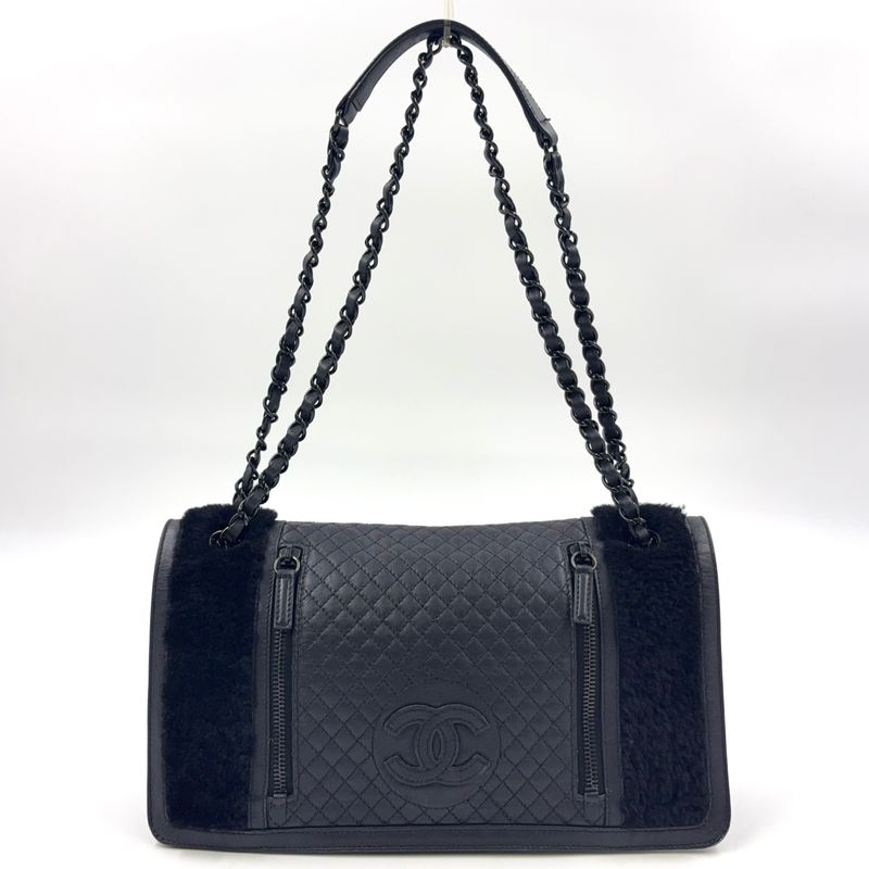 Chanel Coco Mark Chain Serial No 17 Lambskin Black Shoulder Bag Black