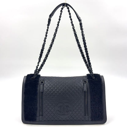 Chanel Coco Mark Chain Serial No 17 Lambskin Black Shoulder Bag Black
