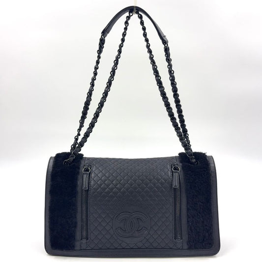 Chanel Coco Mark Chain Serial No 17 Lambskin Black Shoulder Bag Black