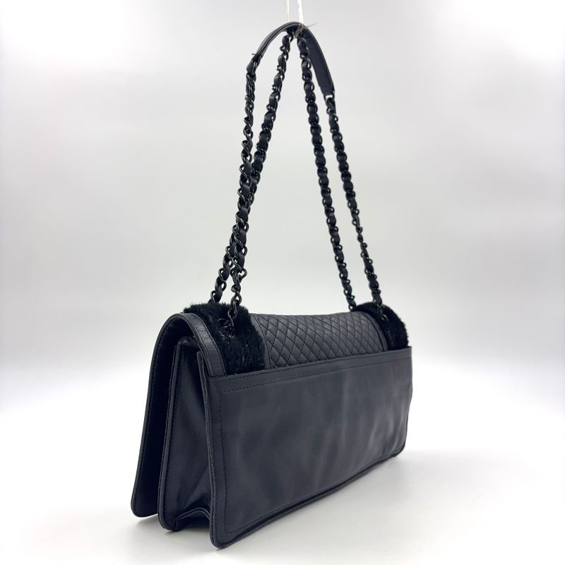 Chanel Coco Mark Chain Serial No 17 Lambskin Black Shoulder Bag Black