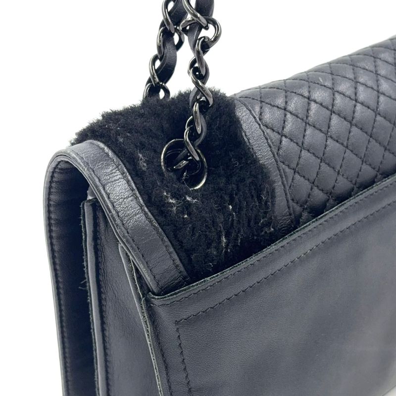 Chanel Coco Mark Chain Serial No 17 Lambskin Black Shoulder Bag Black
