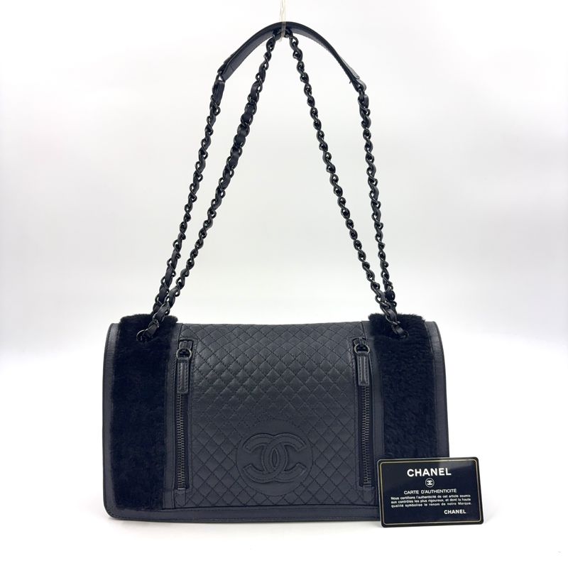 Chanel Coco Mark Chain Serial No 17 Lambskin Black Shoulder Bag Black