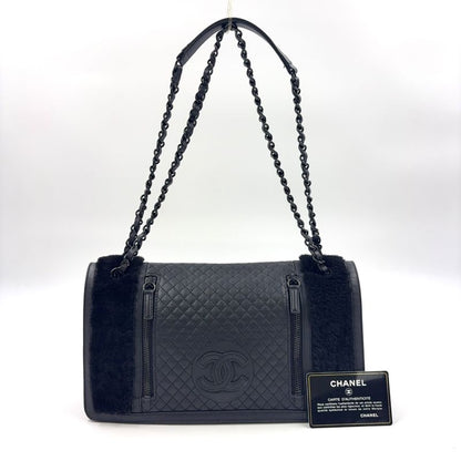 Chanel Coco Mark Chain Serial No 17 Lambskin Black Shoulder Bag Black