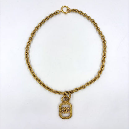 Chanel Coco Mark Clear Plate GP Gold Necklace
