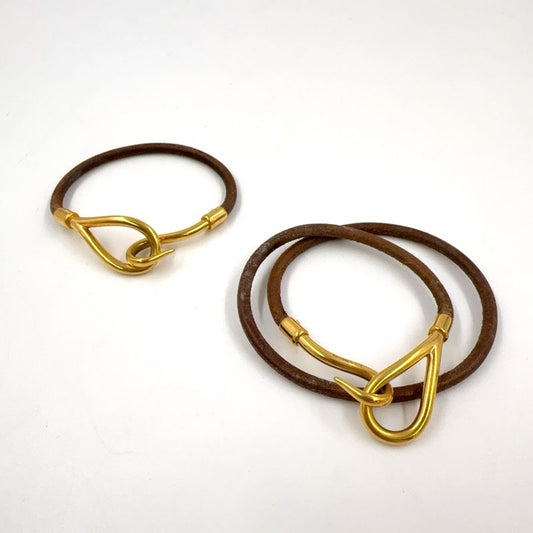 Hermes Jumbo Choker Double Wrapped Leather X GP Gold X Brown Bracelet