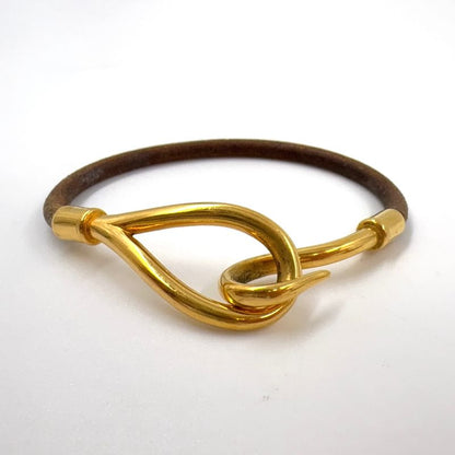 Hermes Jumbo Choker Double Wrapped Leather X GP Gold X Brown Bracelet