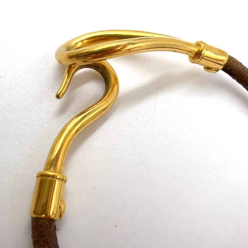 Hermes Jumbo Choker Double Wrapped Leather X GP Gold X Brown Bracelet