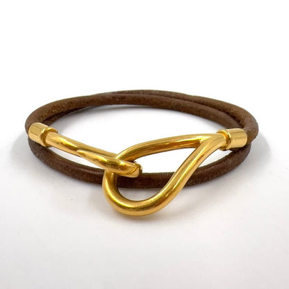 Hermes Jumbo Choker Double Wrapped Leather X GP Gold X Brown Bracelet