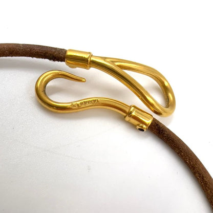 Hermes Jumbo Choker Double Wrapped Leather X GP Gold X Brown Bracelet