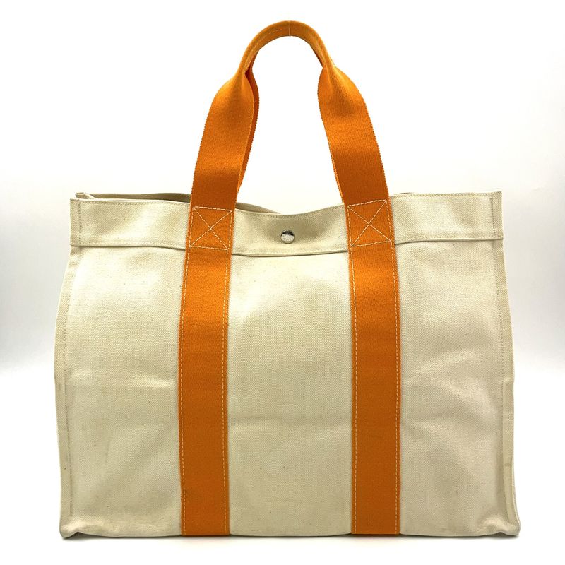 Hermes Bora GM Canvas Ivory And Orange Tote Bag Silver