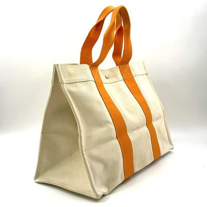 Hermes Bora GM Canvas Ivory And Orange Tote Bag Silver