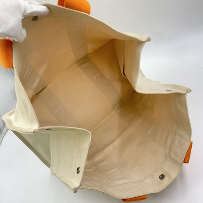 Hermes Bora GM Canvas Ivory And Orange Tote Bag Silver