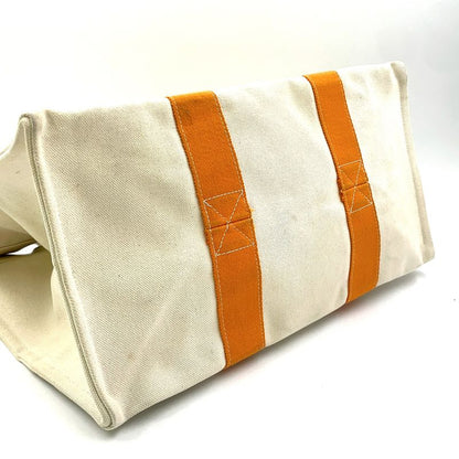 Hermes Bora GM Canvas Ivory And Orange Tote Bag Silver
