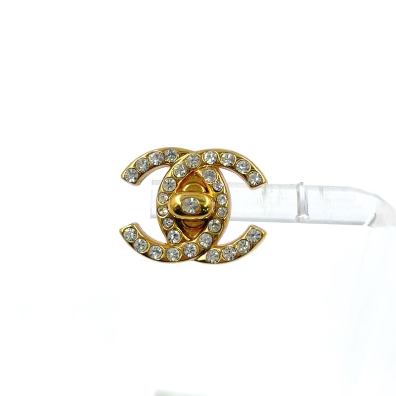 Chanel Coco Mark Turnlock GP X Rhinestone Clear X Gold Earrings