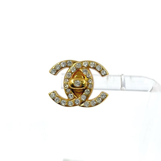 Chanel Coco Mark Turnlock GP X Rhinestone Clear X Gold Earrings
