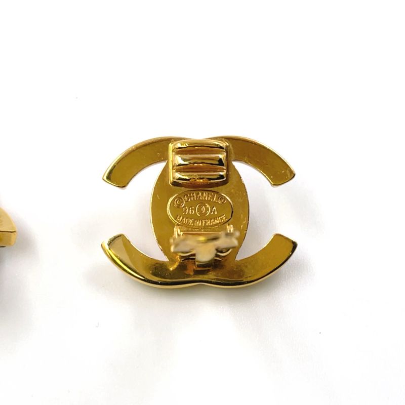 Chanel Coco Mark Turnlock GP X Rhinestone Clear X Gold Earrings