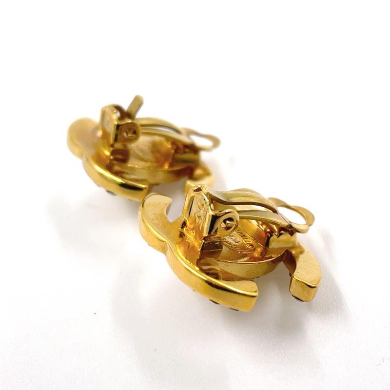 Chanel Coco Mark Turnlock GP X Rhinestone Clear X Gold Earrings