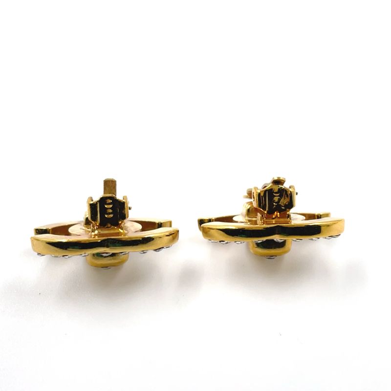 Chanel Coco Mark Turnlock GP X Rhinestone Clear X Gold Earrings