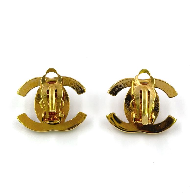 Chanel Coco Mark Turnlock GP X Rhinestone Clear X Gold Earrings