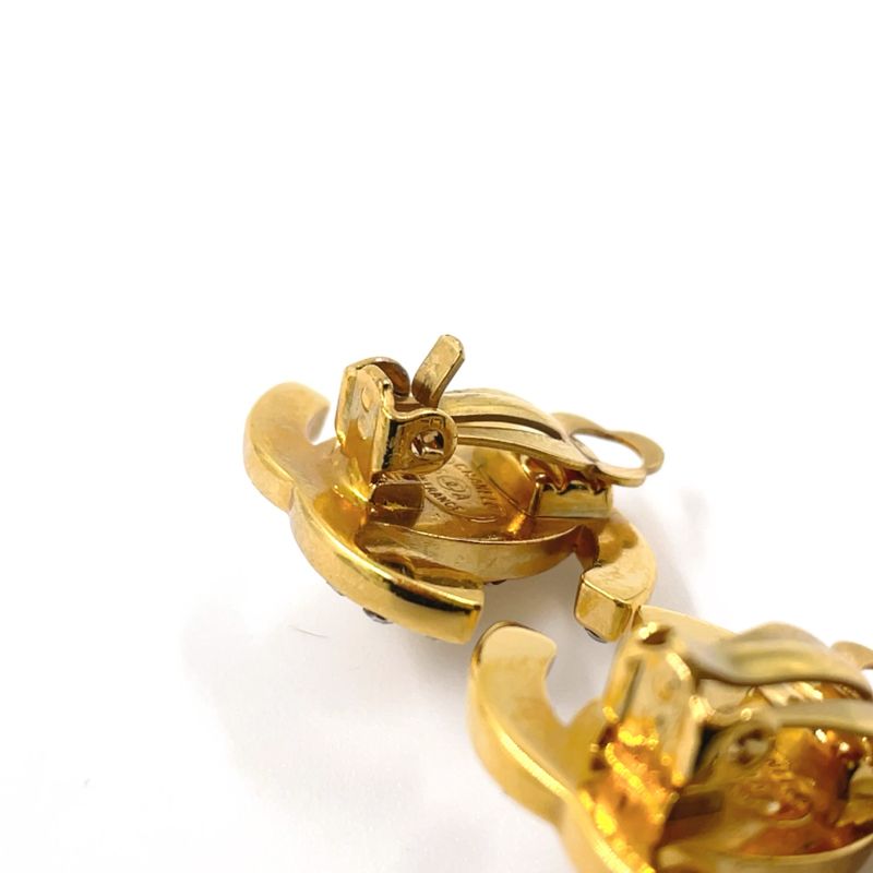 Chanel Coco Mark Turnlock GP X Rhinestone Clear X Gold Earrings