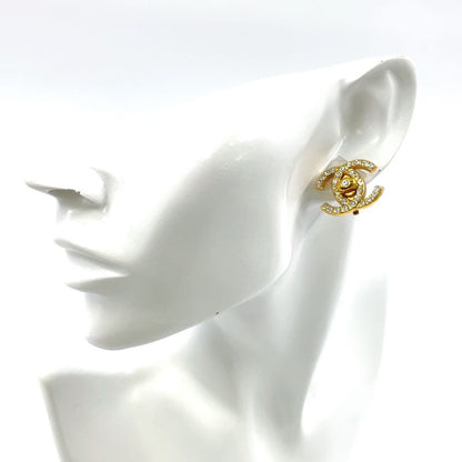 Chanel Coco Mark Turnlock GP X Rhinestone Clear X Gold Earrings