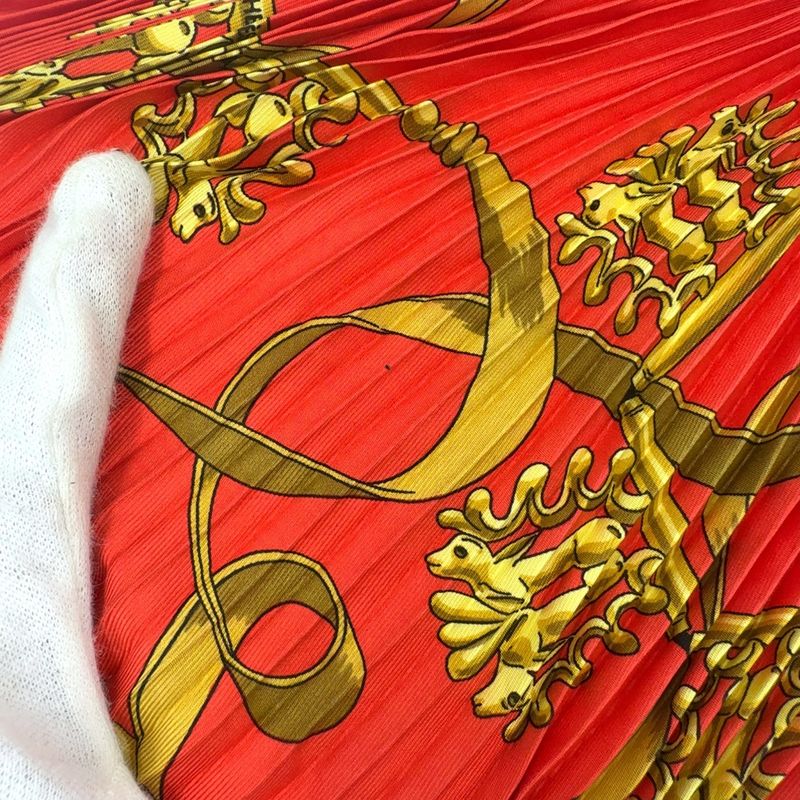 Hermes Pleated Silk Red Scarf