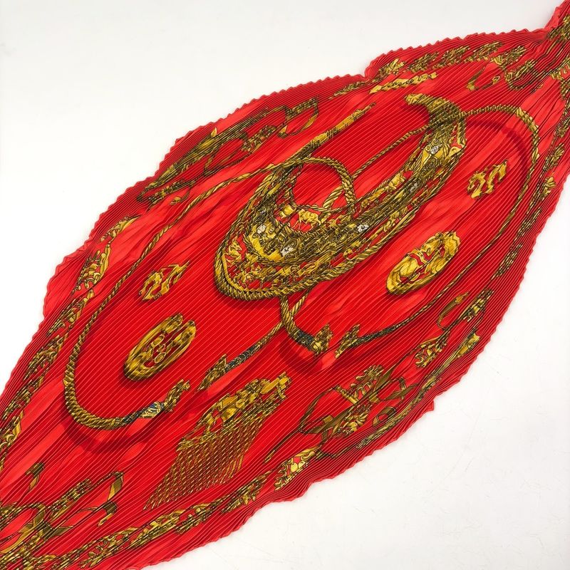 Hermes Pleated Silk Red Scarf