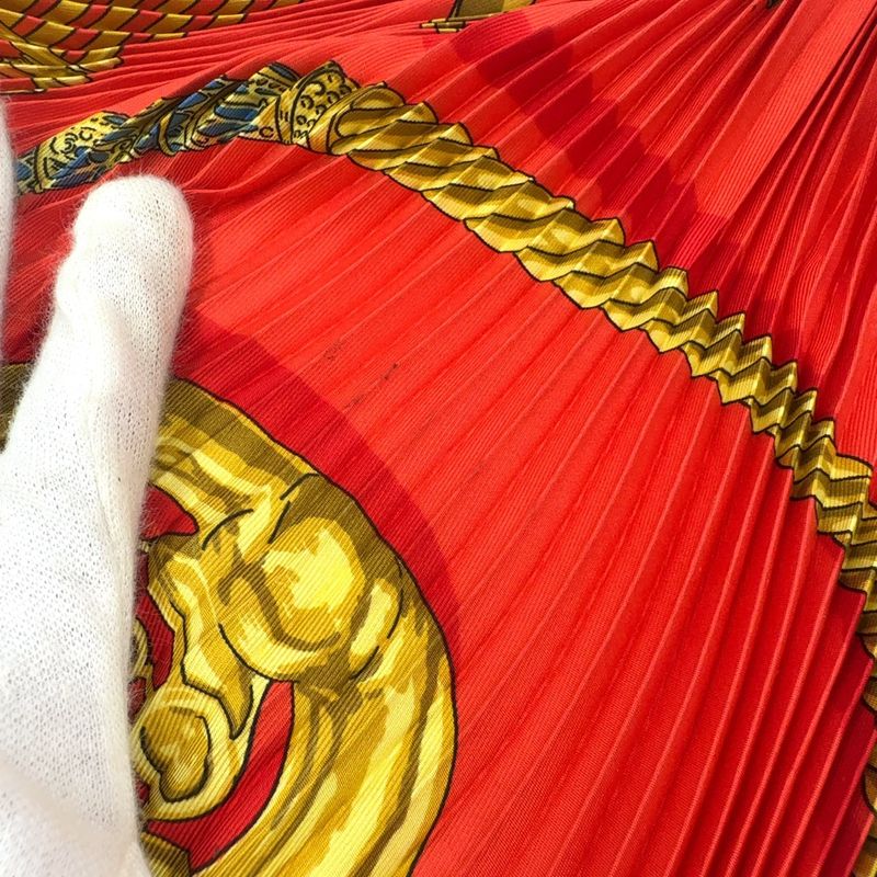 Hermes Pleated Silk Red Scarf
