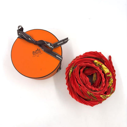 Hermes Pleated Silk Red Scarf