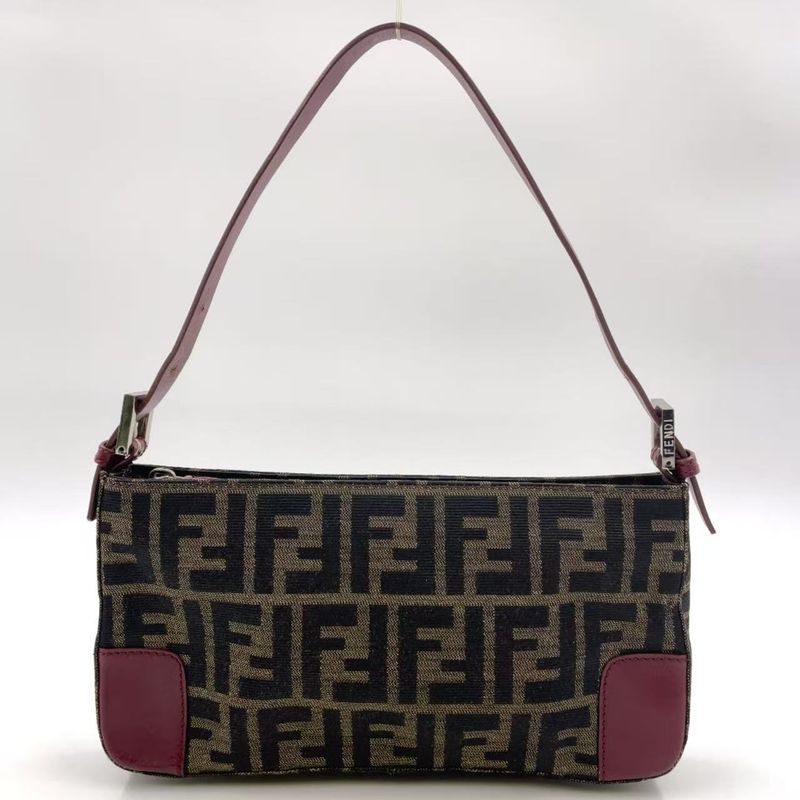 Fendi Zucca Pattern One Shoulder Leather X Canvas Khaki Brown X Bordeaux