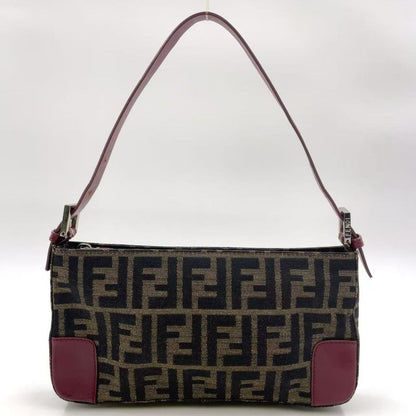 Fendi Zucca Pattern One Shoulder Leather X Canvas Khaki Brown X Bordeaux