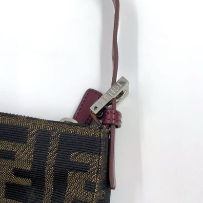 Fendi Zucca Pattern One Shoulder Leather X Canvas Khaki Brown X Bordeaux