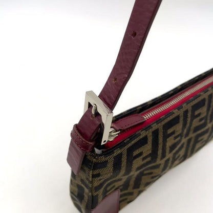 Fendi Zucca Pattern One Shoulder Leather X Canvas Khaki Brown X Bordeaux