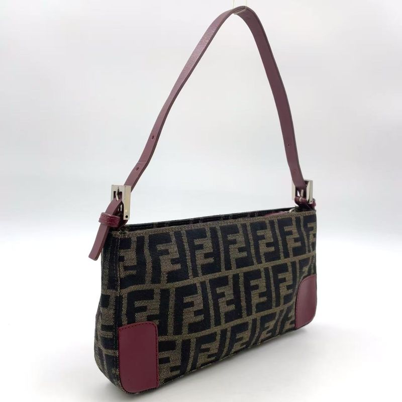 Fendi Zucca Pattern One Shoulder Leather X Canvas Khaki Brown X Bordeaux
